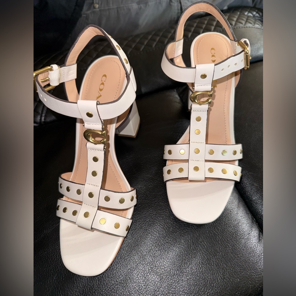Coach White and Gold Studded Heels